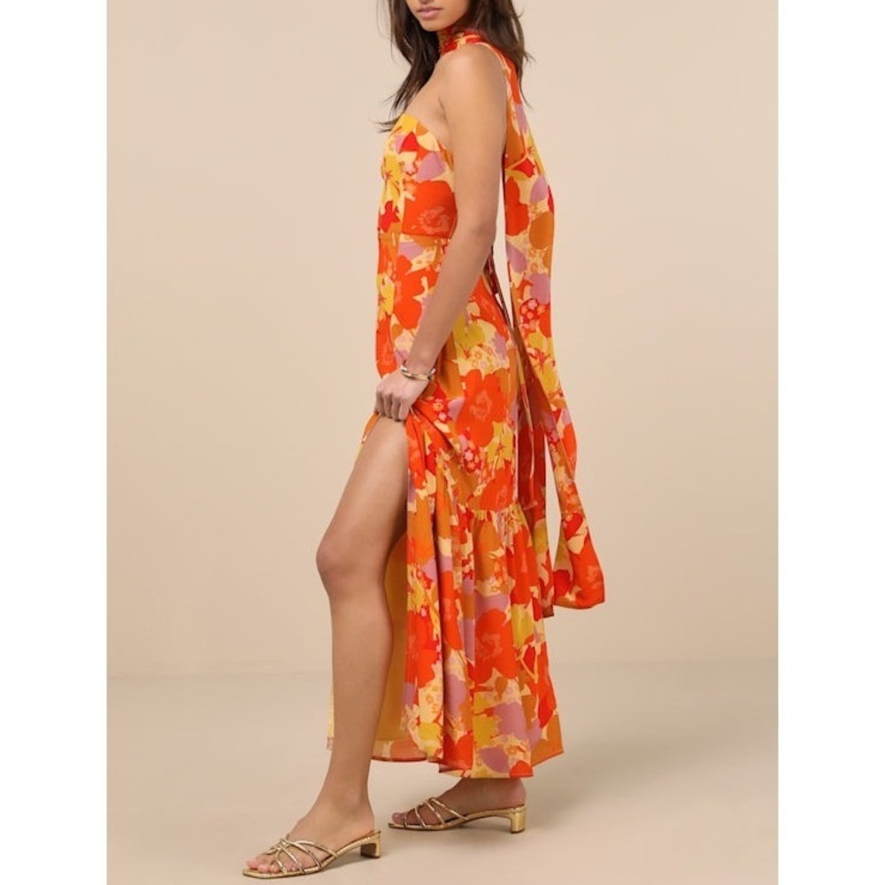 NEW Lulus Captivating Spirit Orange Floral Strapless‎ Dress XL